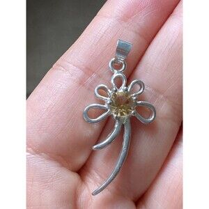 925 Sterling Silver rhinestone flower pendant